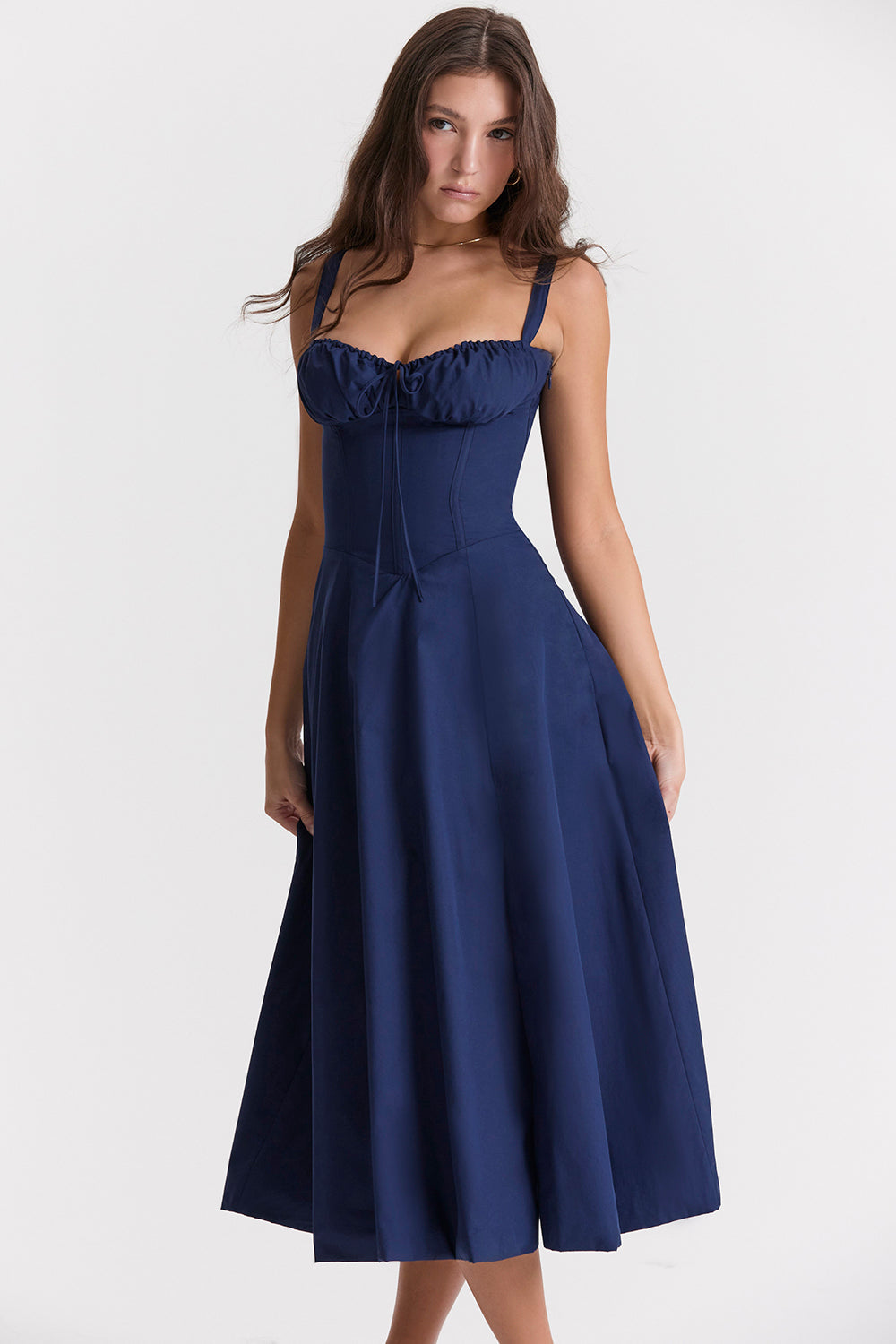 Women's Floral Bustier Corset Midi Dress-12