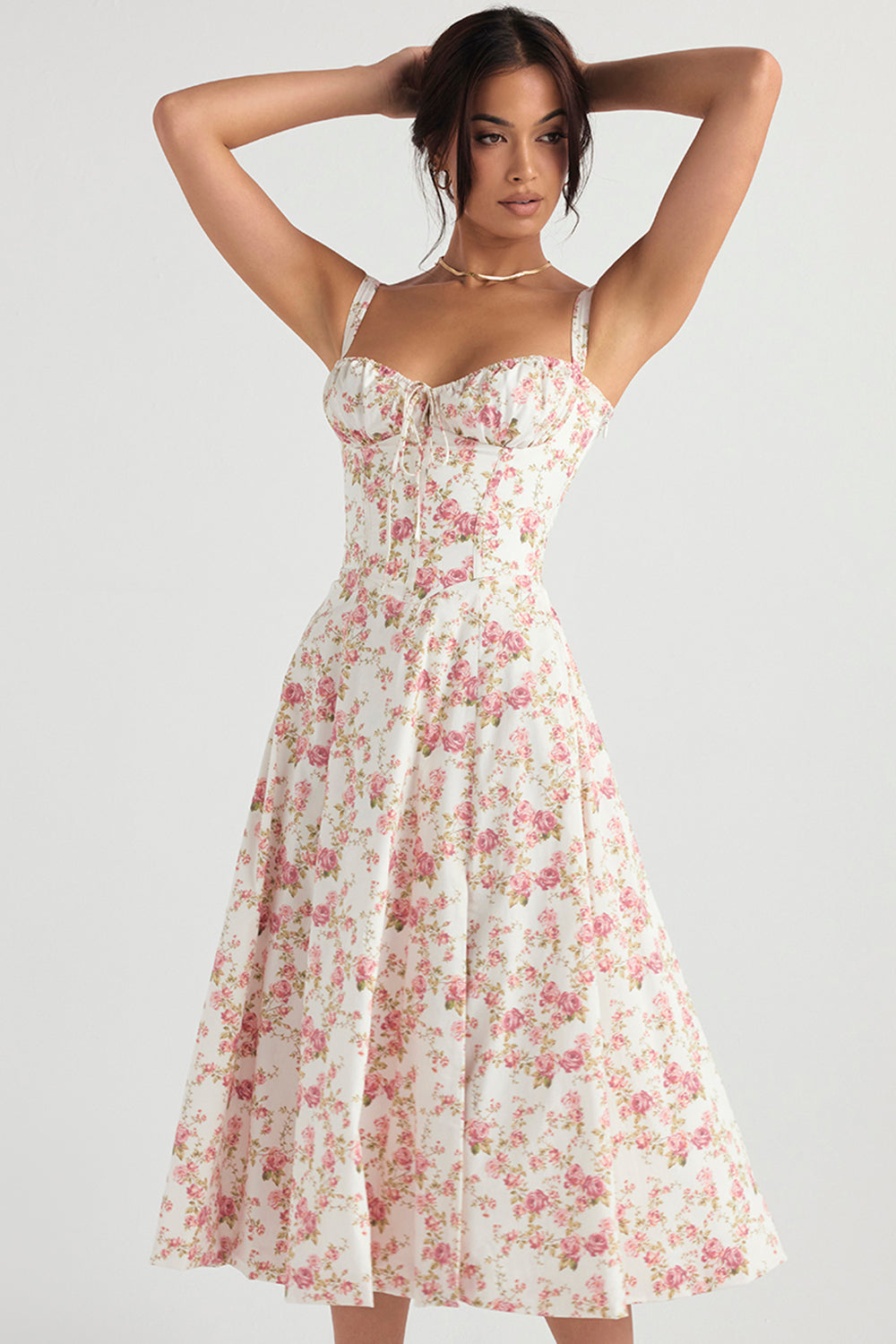 Women's Floral Bustier Corset Midi Dress-8