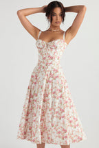 Women's Floral Bustier Corset Midi Dress-8
