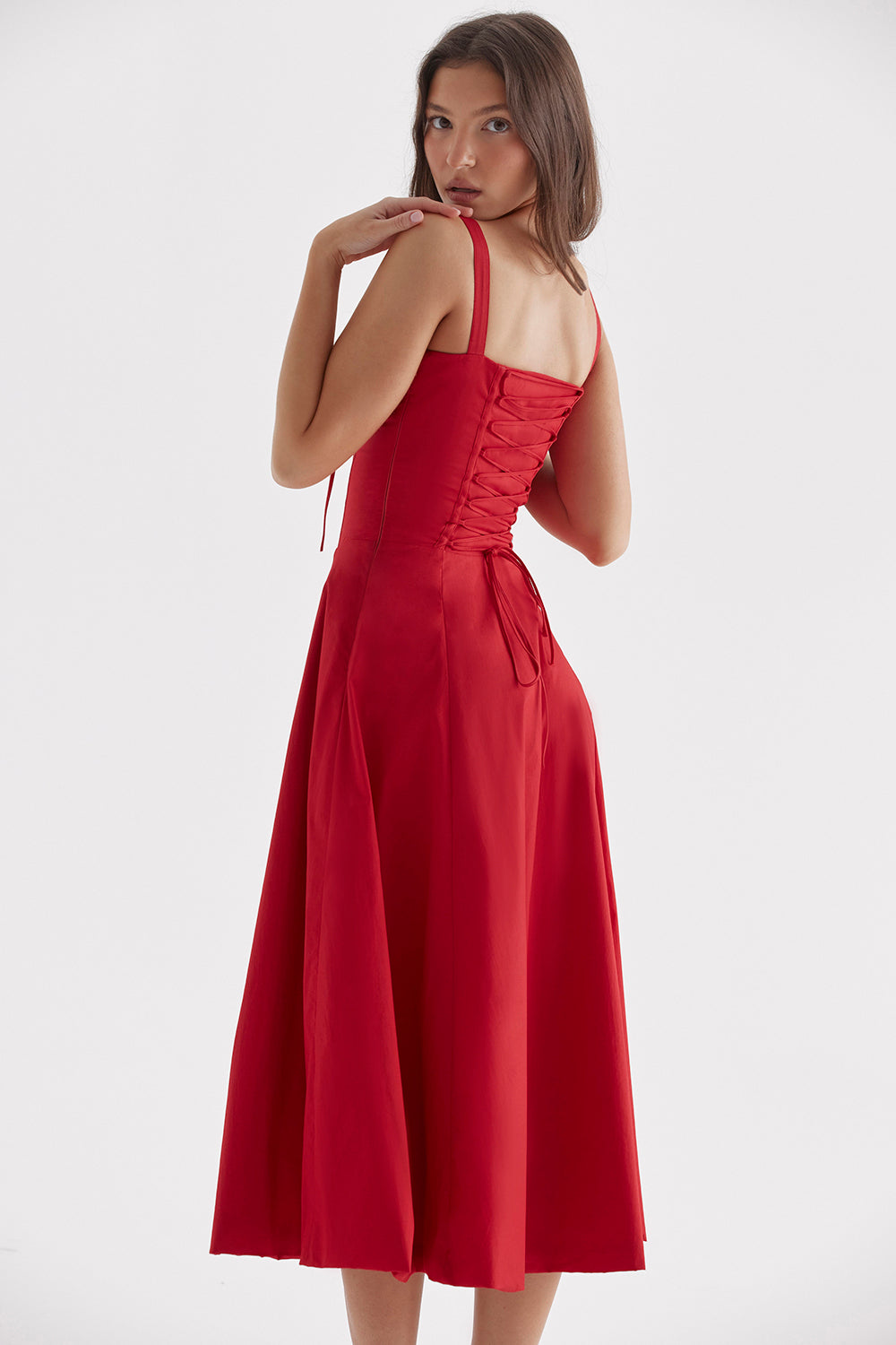 Women's Floral Bustier Corset Midi Dress-5
