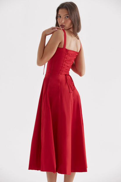 Women's Floral Bustier Corset Midi Dress-5