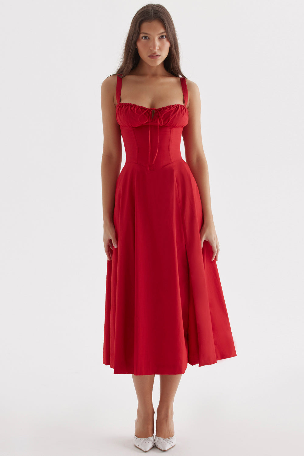 Women's Floral Bustier Corset Midi Dress-6