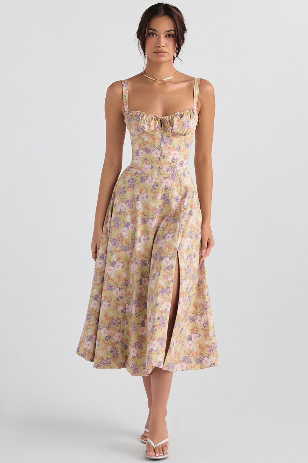 Women's Floral Bustier Corset Midi Dress-9