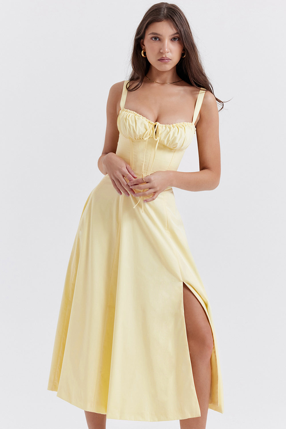 Women's Floral Bustier Corset Midi Dress-10