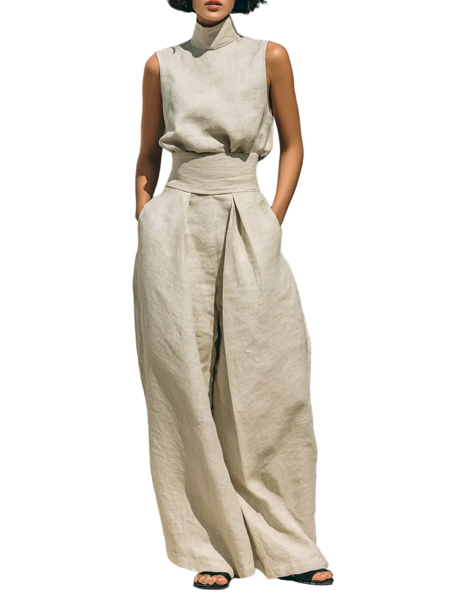 Women's Sleeveless Turtleneck Maxi Dress-1