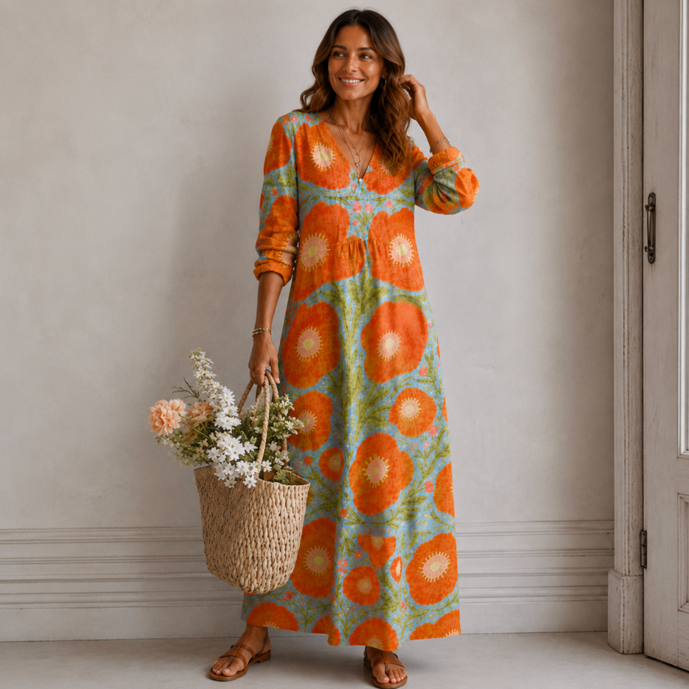Women's Long Sleeve Maxi Dress With Flower Print