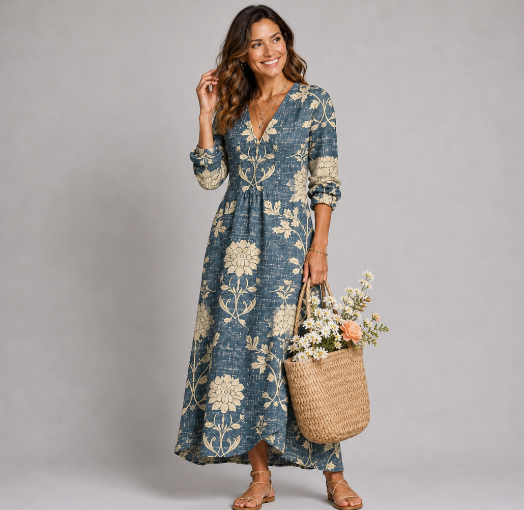 Women's Long Sleeve Maxi Dress With V-Neck