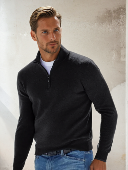 Men's Fine-Knit Half-Zip Jumper with Contrast Placket