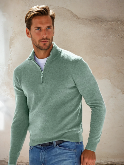 Men's Fine-Knit Half-Zip Jumper with Contrast Placket