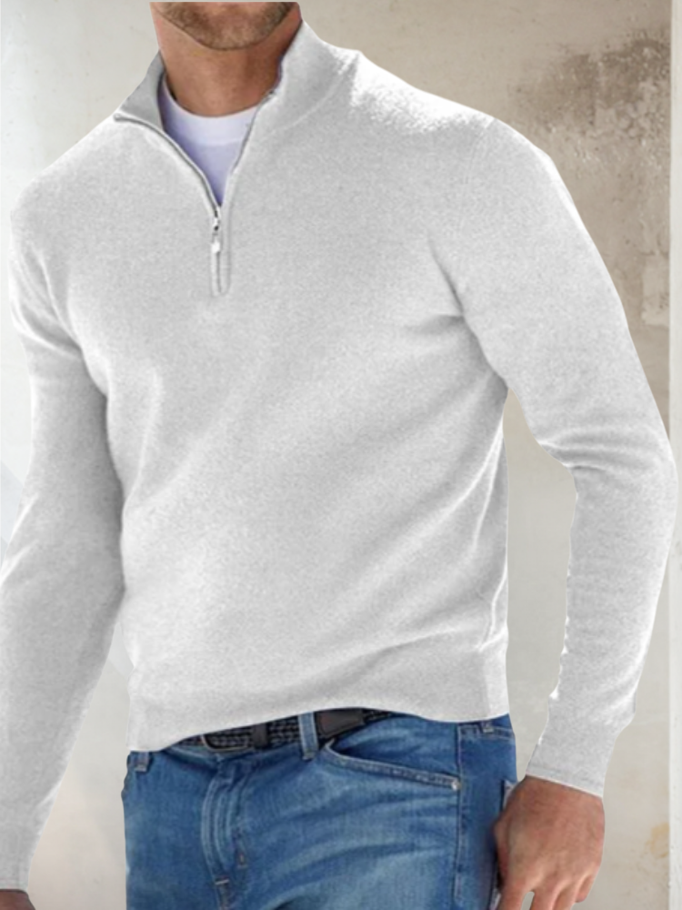 Men's Fine-Knit Half-Zip Jumper with Contrast Placket
