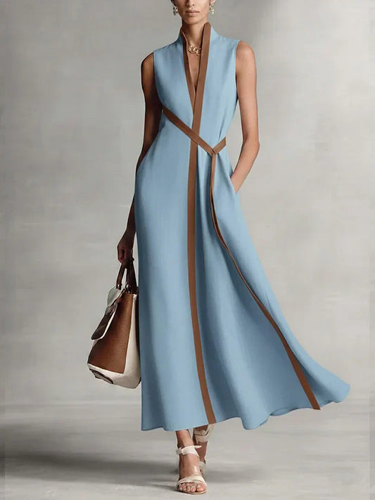 Women's Midi Dress with High Neck and Loose Fit