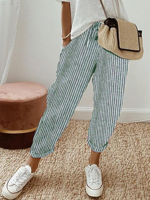 Women's Cotton Trousers with Elasticated Waist