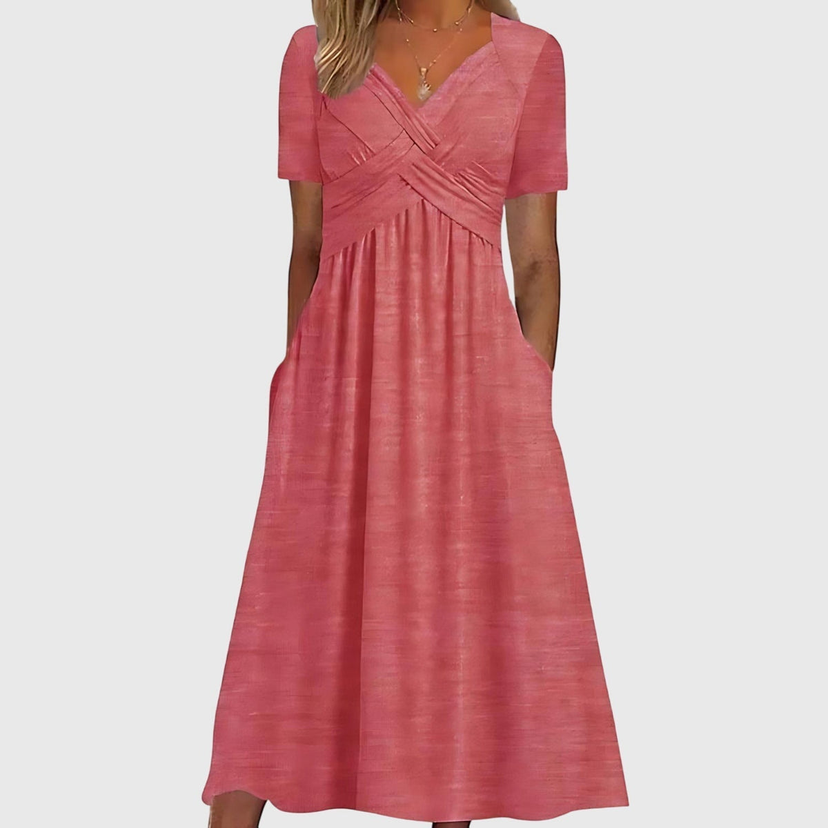Women's Midi Dress with Ruched Waist
