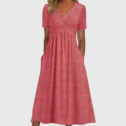 Women's Midi Dress with Ruched Waist