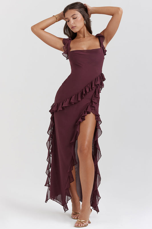 Women's Dress with Ruffle Detail and Side Slit