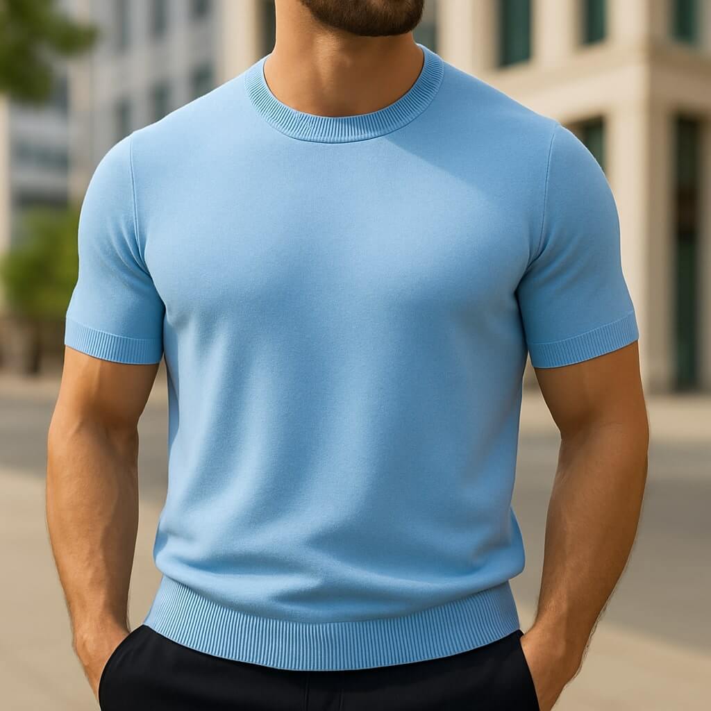 Men's Merino and Cashmere T-Shirt with Crew Neck