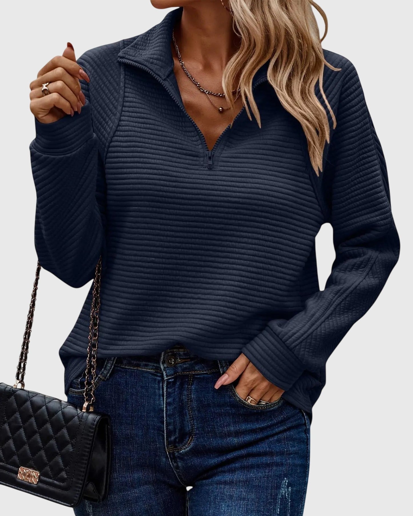 Women's Ribbed Half-Zip Jumper with Collar