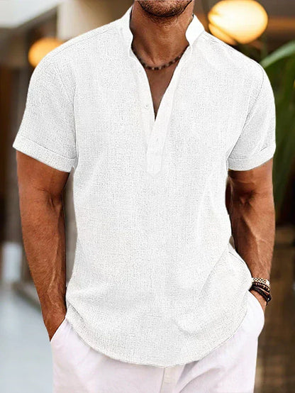 Men's Henley Shirt with Ribbed Neckline
