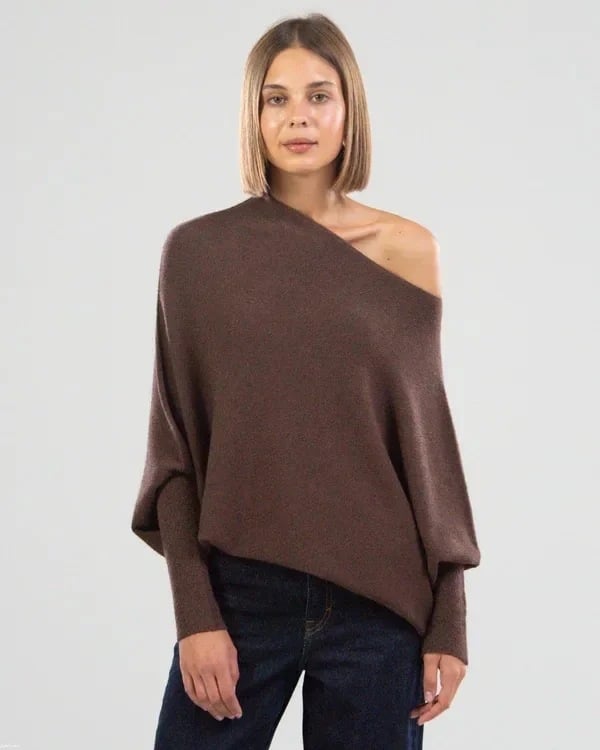 Women's Cashmere Blend Jumper with Ribbed Trims