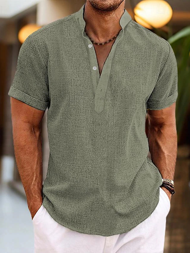 Men's Henley Shirt with Ribbed Neckline