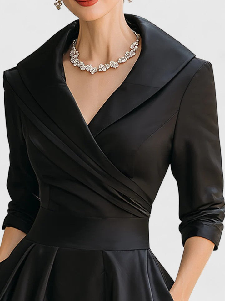 Women's Midi Dress with V-Neck and Short Sleeves