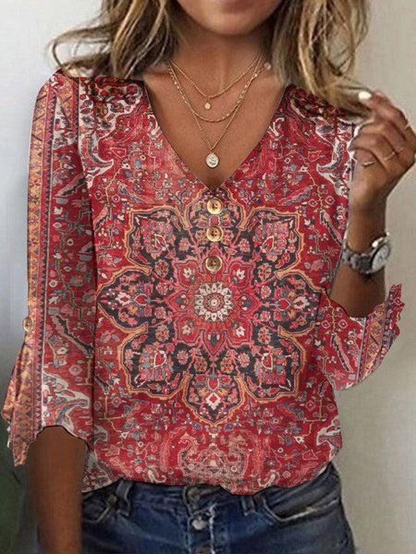 Women's Paisley Print Blouse with Button Placket