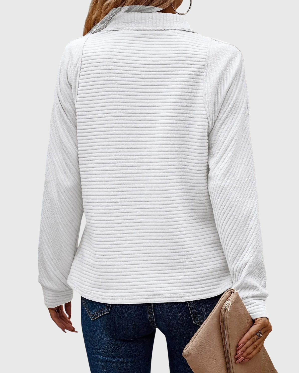 Women's Ribbed Half-Zip Jumper with Collar