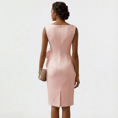 Women's Fitted Midi Dress with Waist Bow