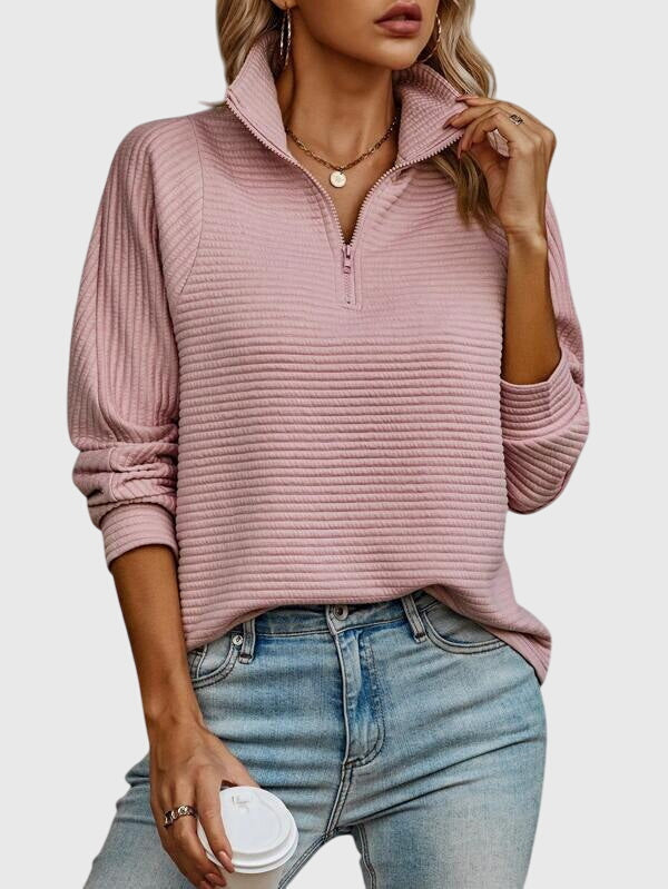 Women's Ribbed Half-Zip Jumper with Collar