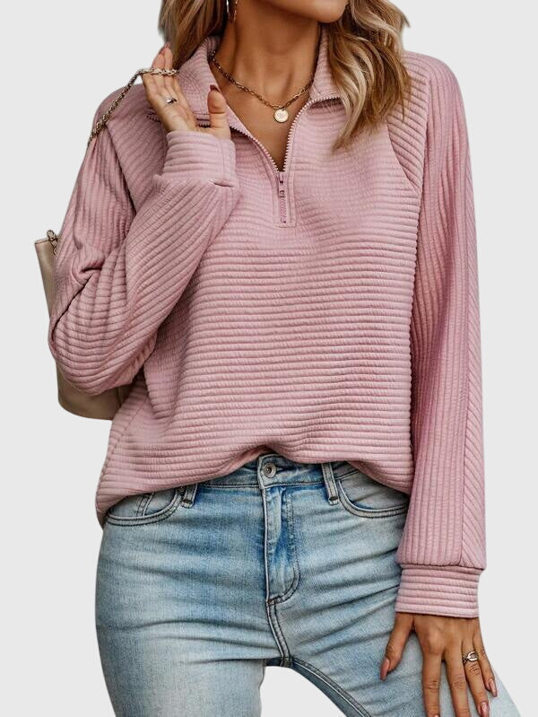 Women's Ribbed Half-Zip Jumper with Collar