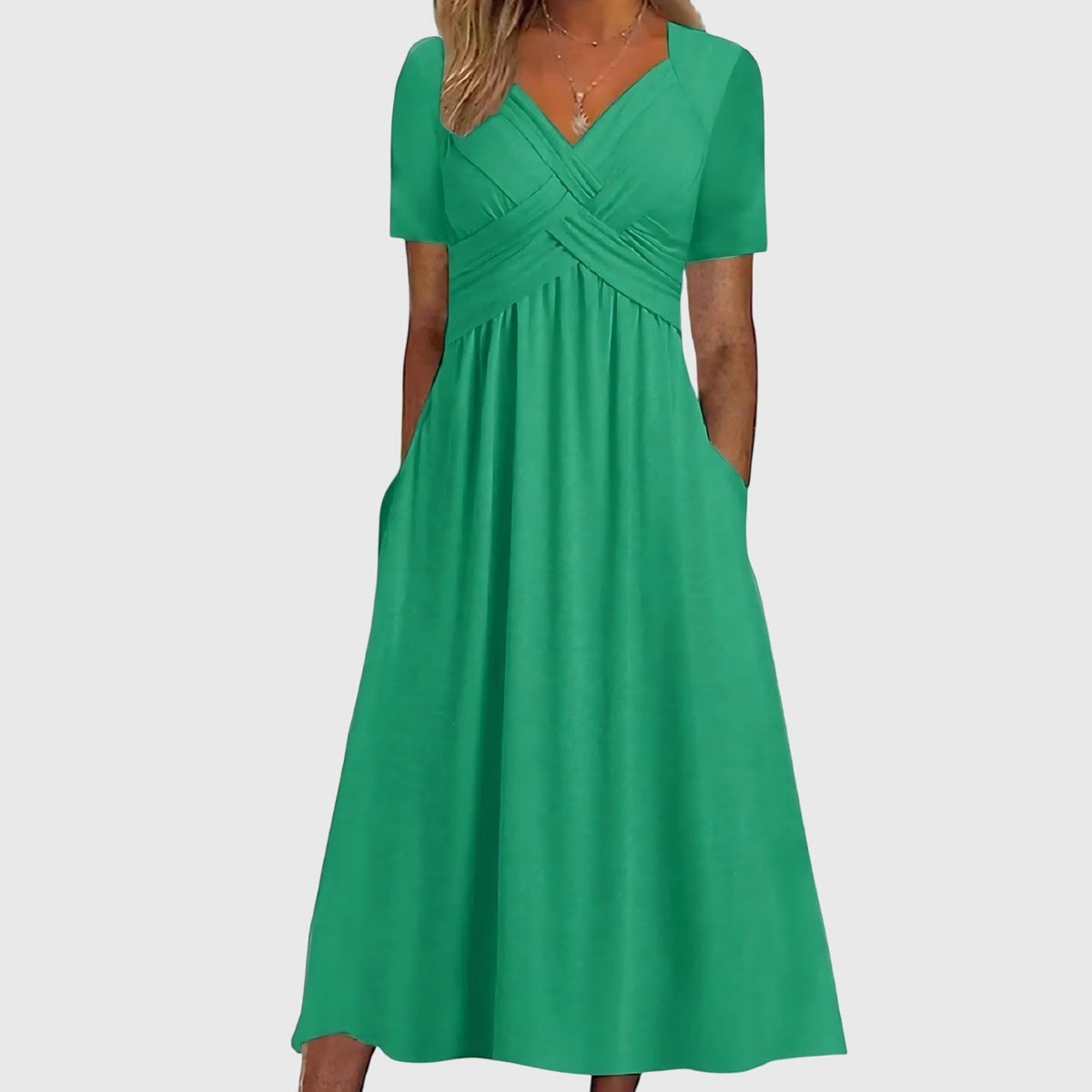 Women's Midi Dress with Ruched Waist