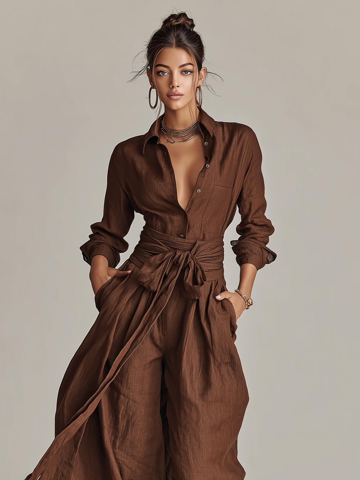Women's Wide-Leg Jumpsuit with Tie Waist