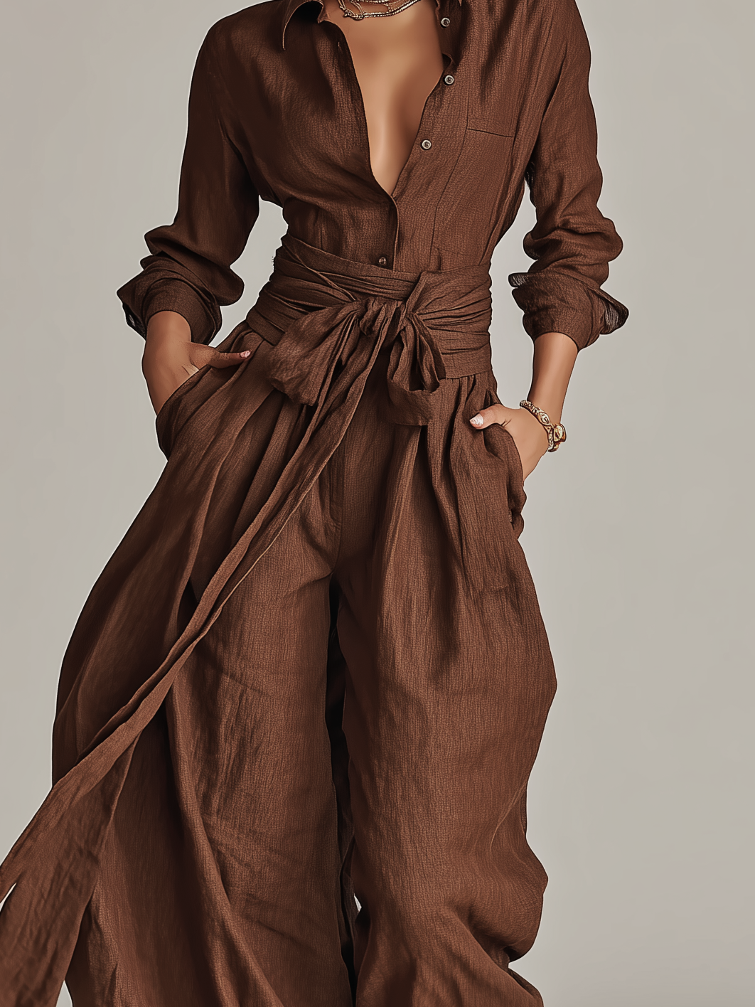 Women's Wide-Leg Jumpsuit with Tie Waist