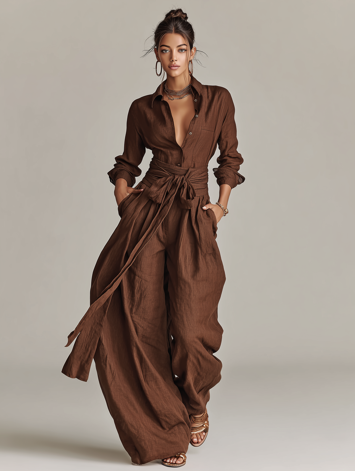 Women's Wide-Leg Jumpsuit with Tie Waist