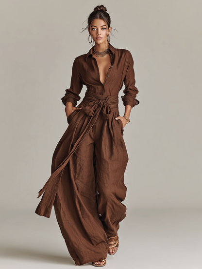 Women's Wide-Leg Jumpsuit with Tie Waist