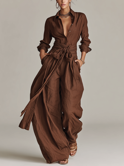 Women's Wide-Leg Jumpsuit with Tie Waist