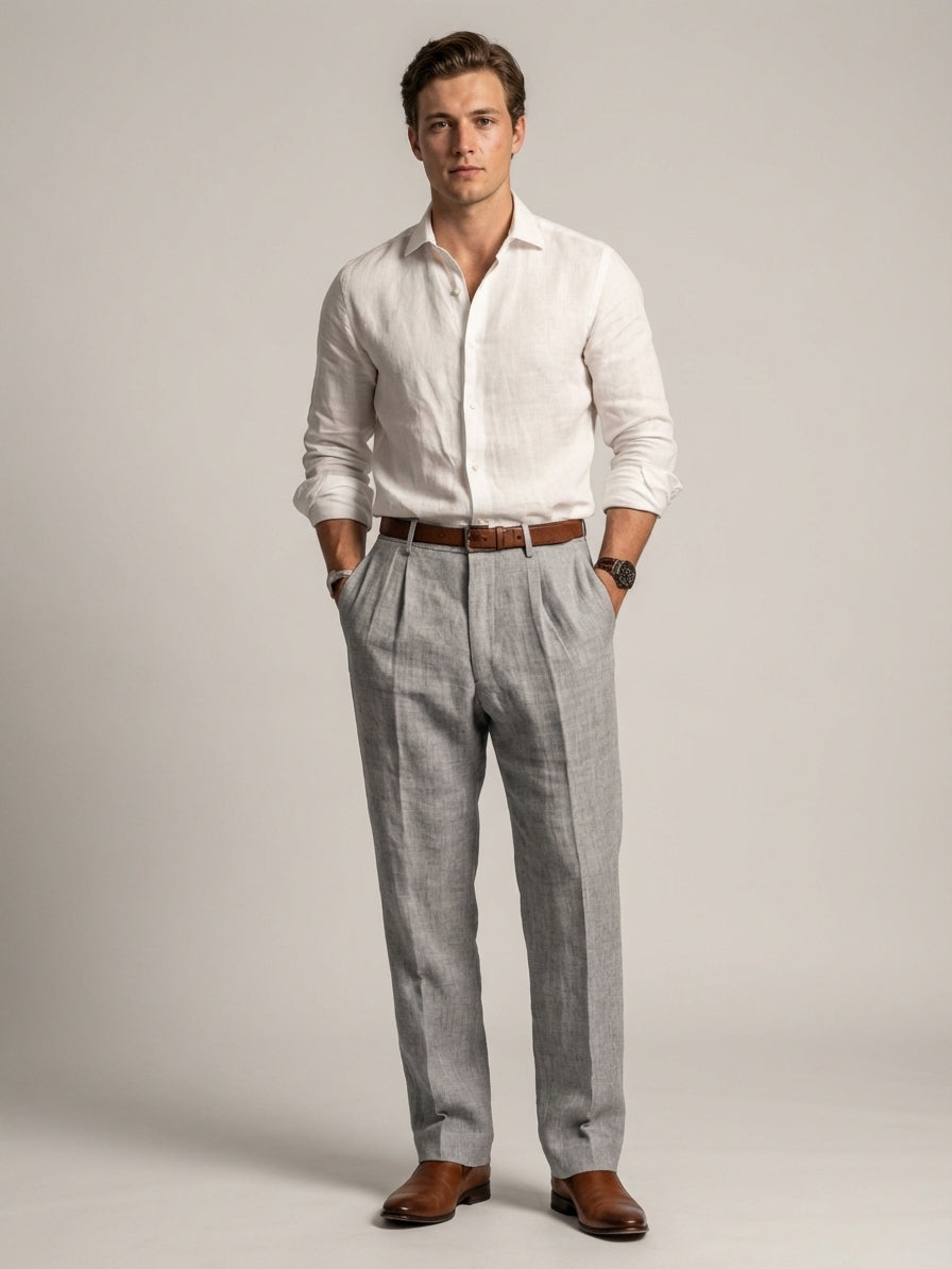 Men's Linen Trousers with Relaxed Leg