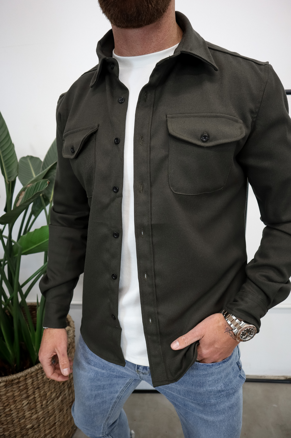 Men's Overshirt with Chest Pockets and Button Front
