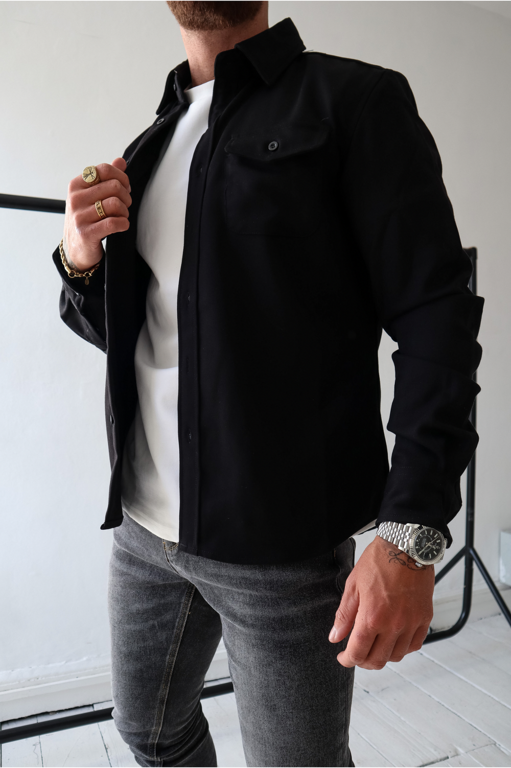 Men's Overshirt with Chest Pockets and Button Front