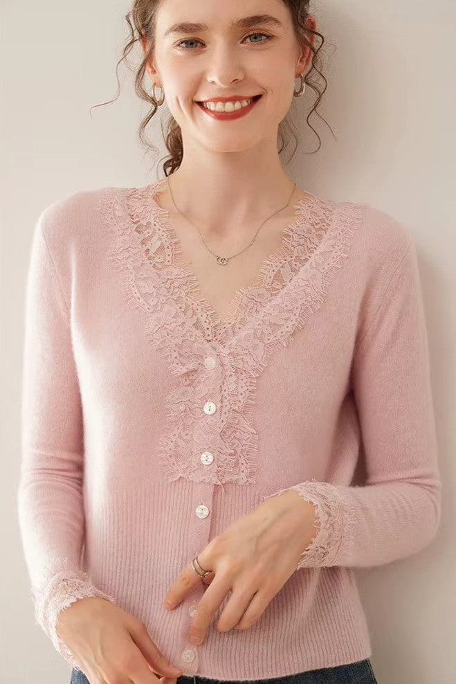 Women's Lace Knit Cardigan With V-Neck-56