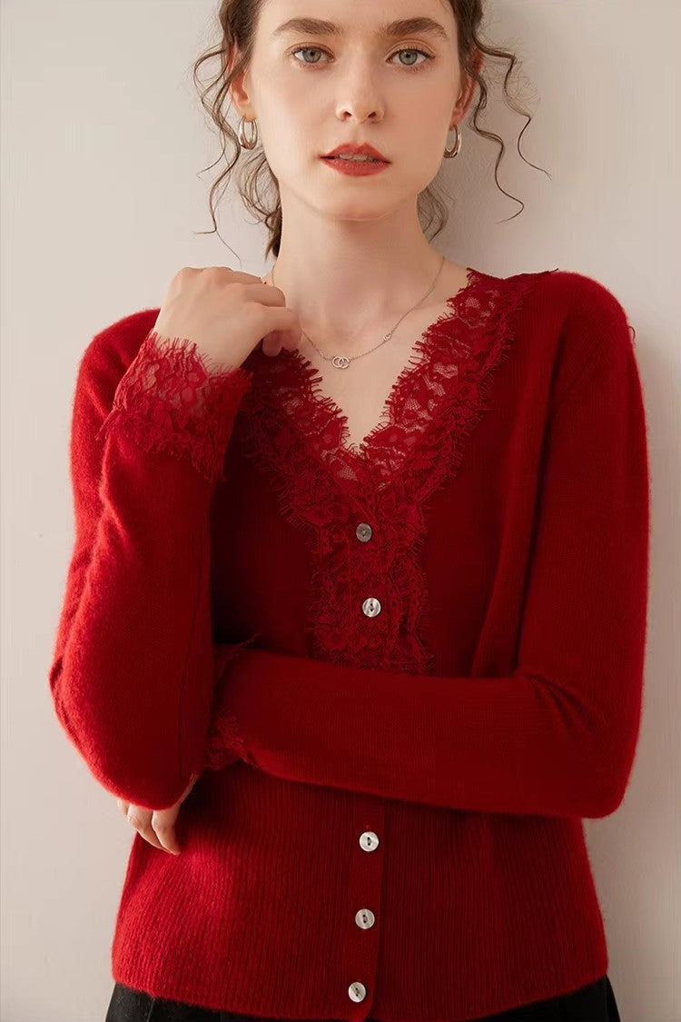 Women's Lace Knit Cardigan With V-Neck-57
