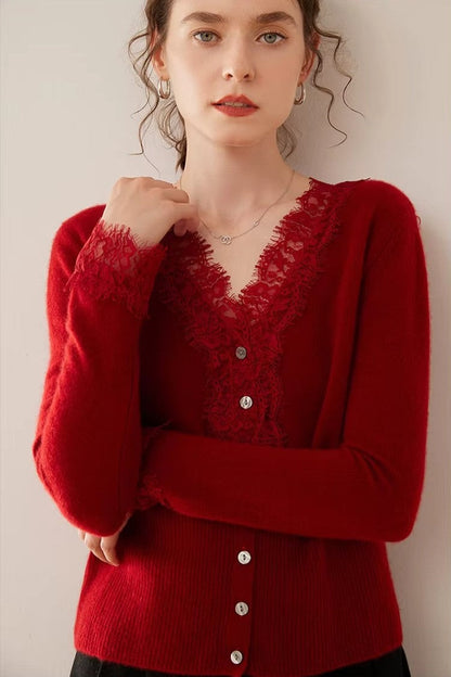 Women's Lace Knit Cardigan With V-Neck-57