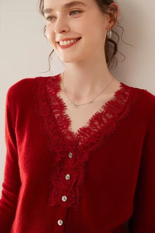 Women's Lace Knit Cardigan With V-Neck-58