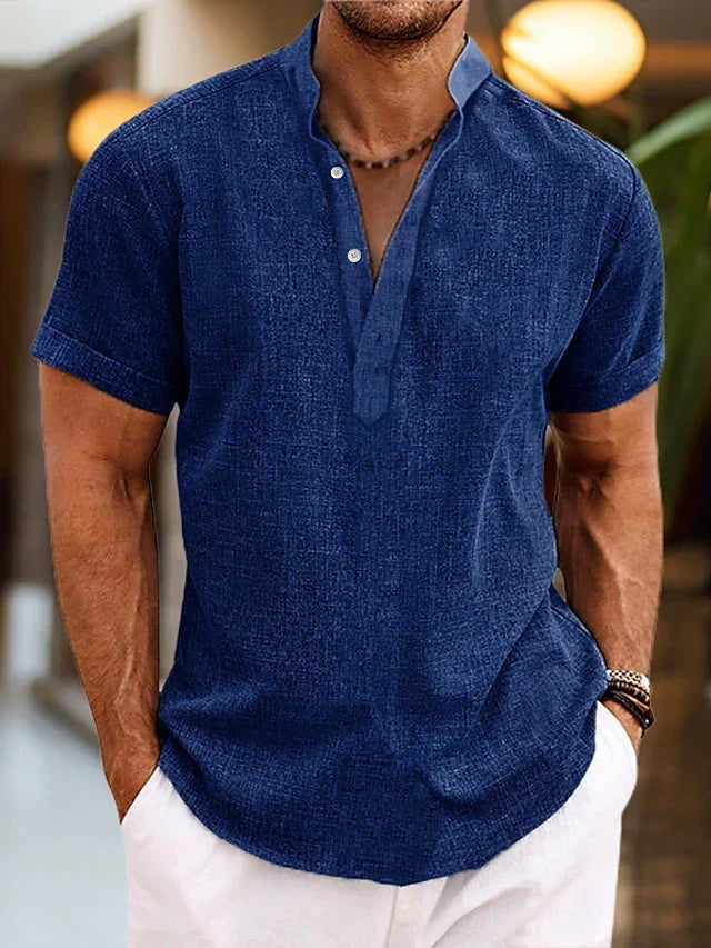 Men's Henley Shirt with Ribbed Neckline