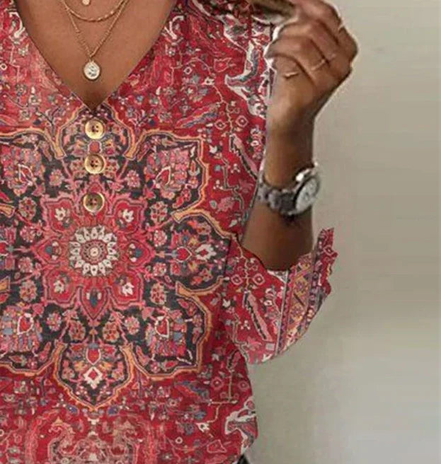 Women's Paisley Print Blouse with Button Placket