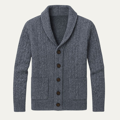 Men's Cable Knit Cardigan with Shawl Collar