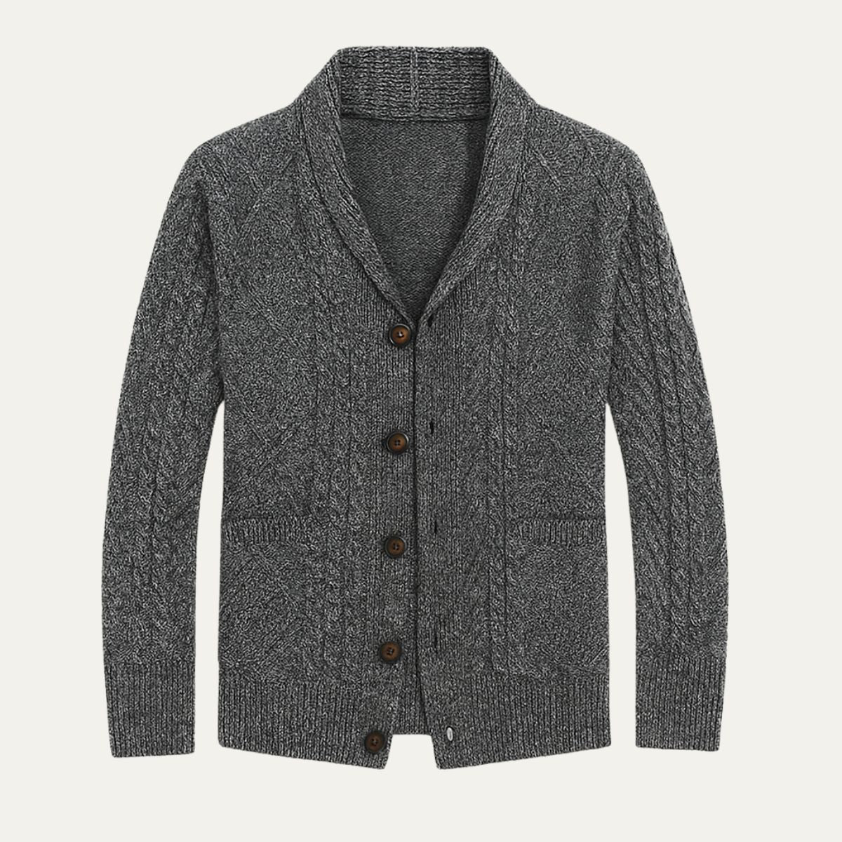 Men's Cable Knit Cardigan with Shawl Collar