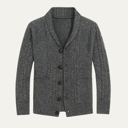 Men's Cable Knit Cardigan with Shawl Collar