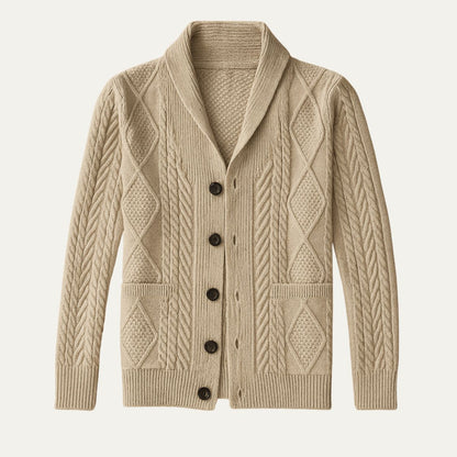 Men's Cable Knit Cardigan with Shawl Collar