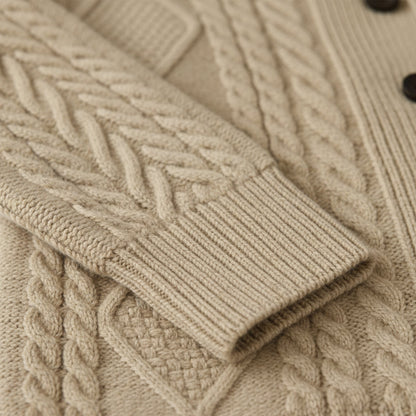 Men's Cable Knit Cardigan with Shawl Collar